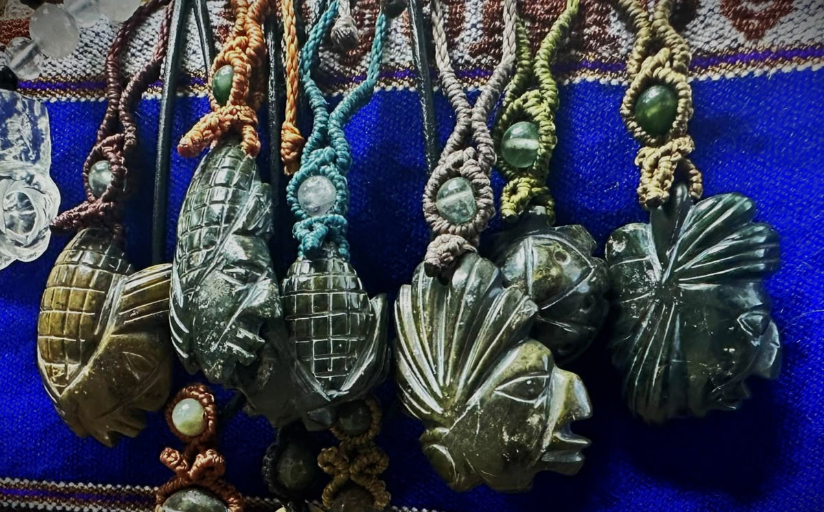 Mayan Profile Crystal Pendants — Hand-Carved Necklaces, Choose Your Design