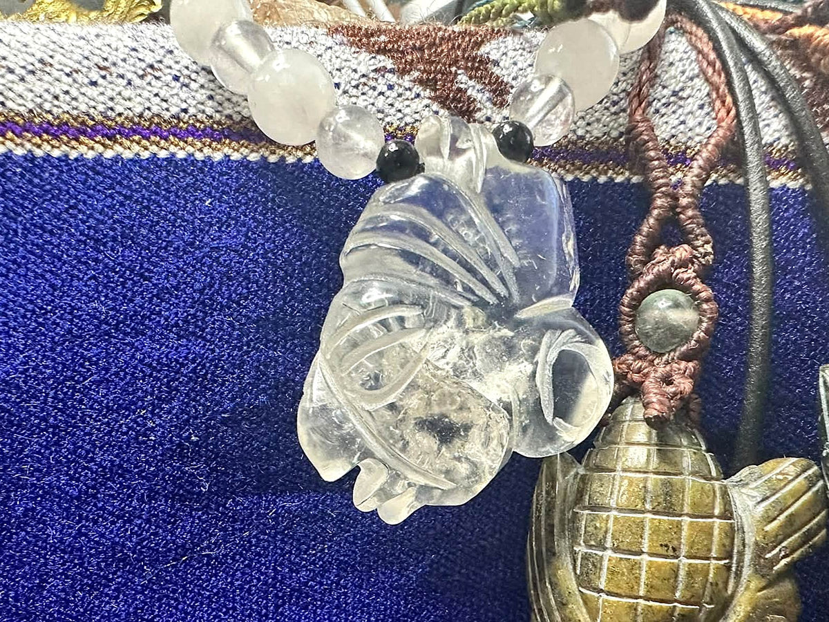 Mayan Profile Necklace — Mexican Hyalite Opal Hand-Carved Crystal Pendant