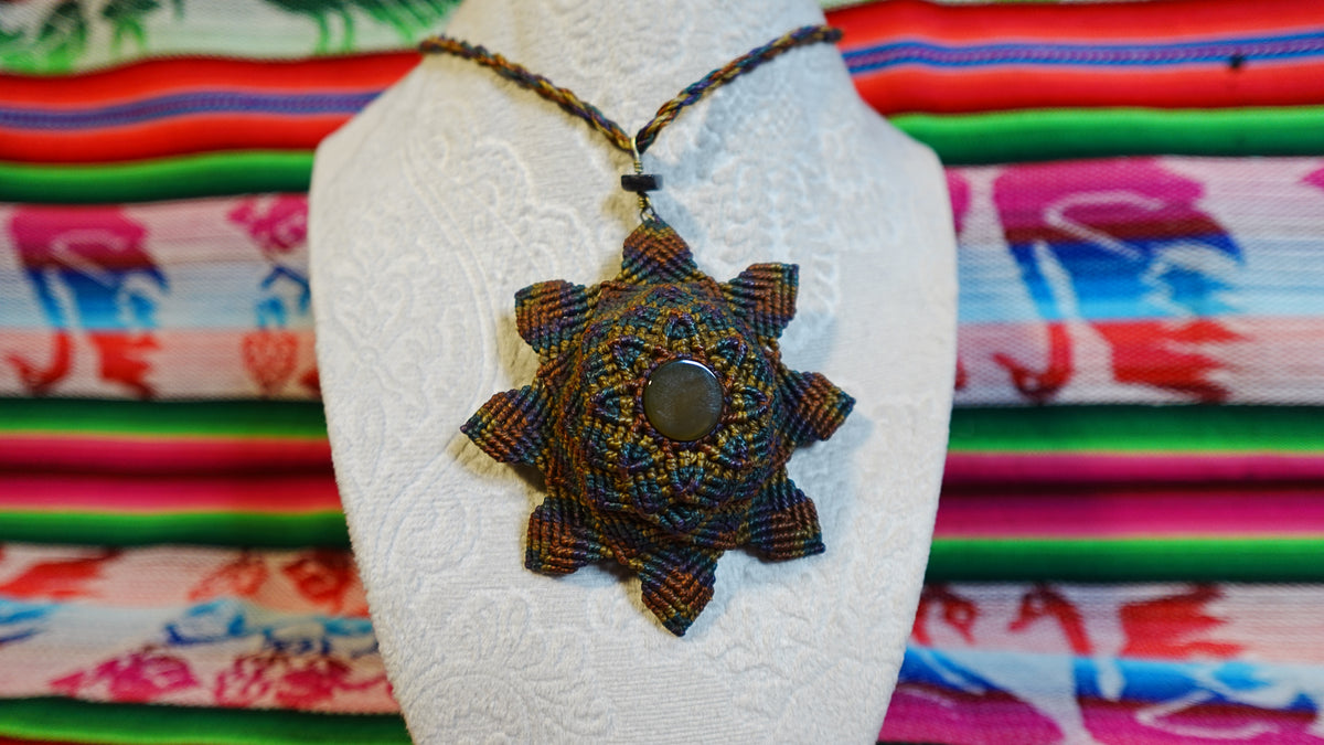 Macramé Brooch — Handmade Peruvian Crystal, One of a Kind