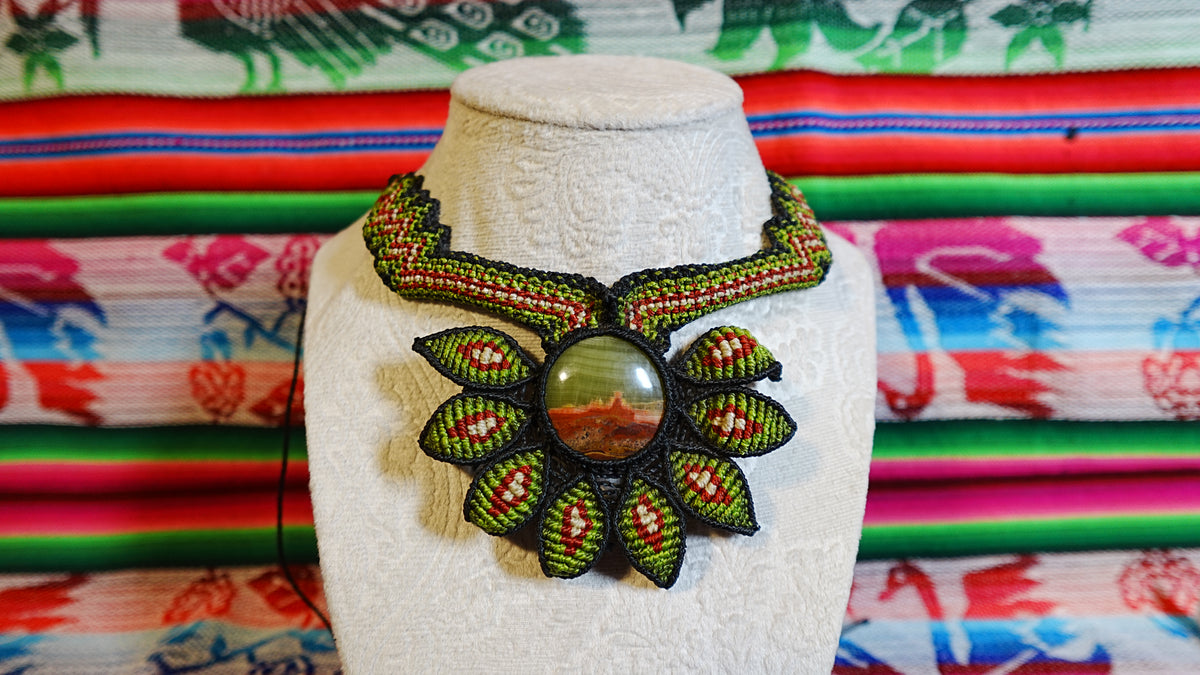Macramé Brooch — Handmade Peruvian Crystal, One of a Kind