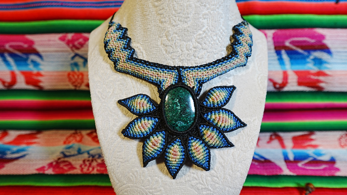 Macramé Brooch — Handmade Peruvian Crystal, One of a Kind