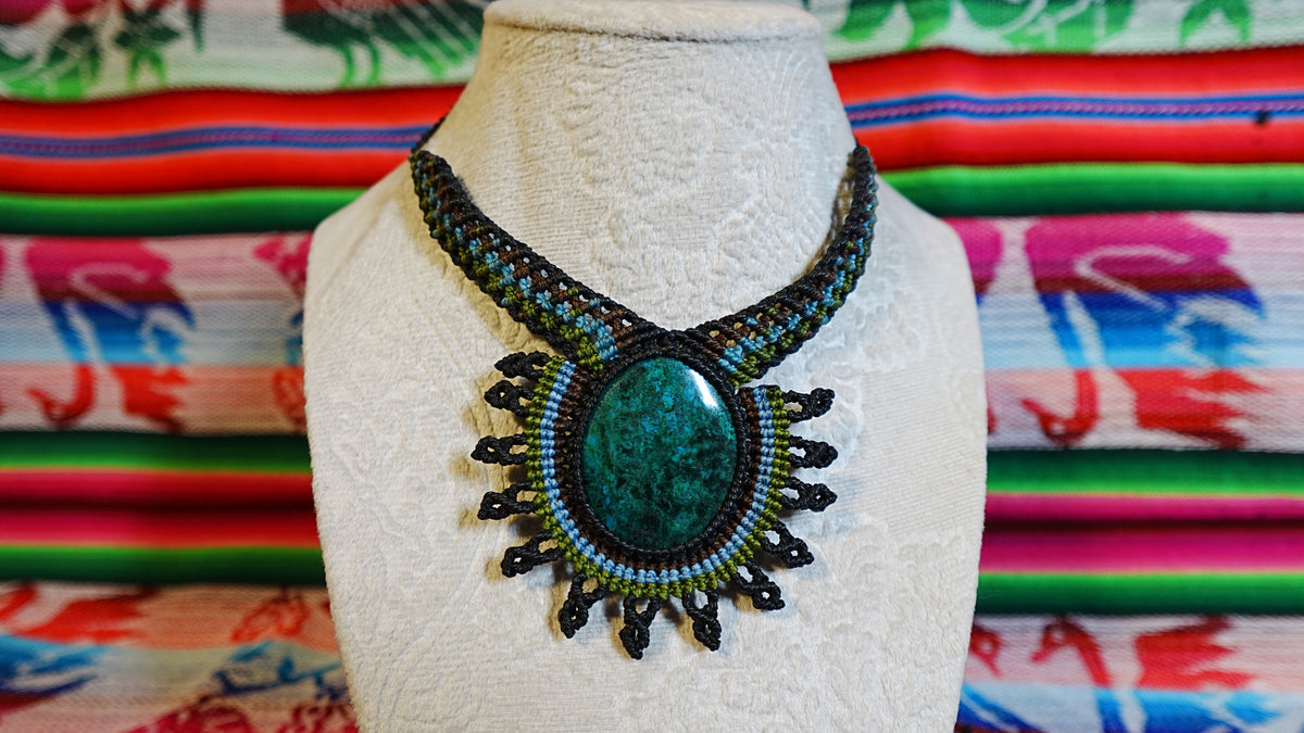 Macramé Brooch — Handmade Peruvian Crystal, One of a Kind