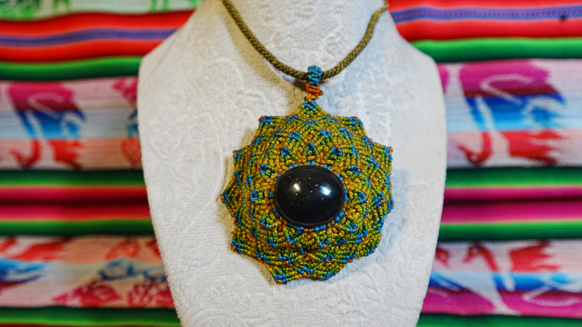 Macramé Brooch — Handmade Peruvian Crystal, One of a Kind
