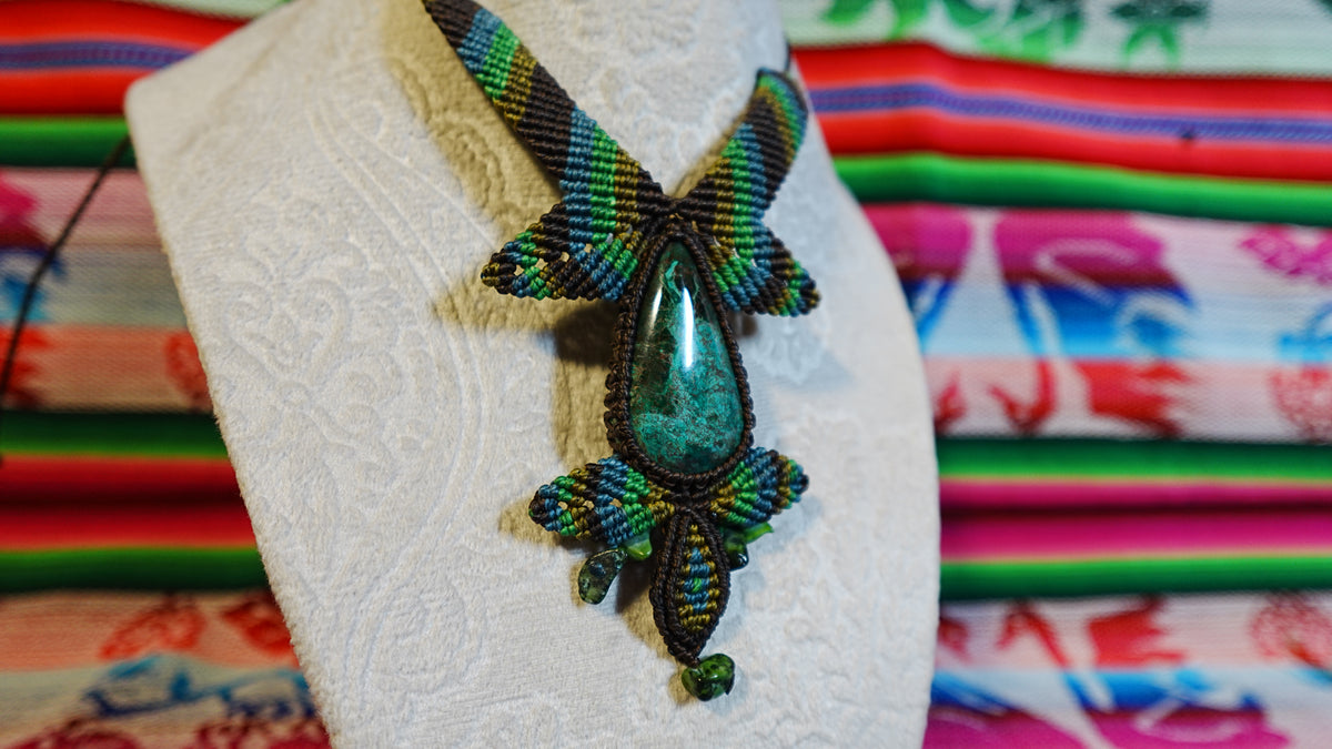 Macramé Brooch — Handmade Peruvian Crystal, One of a Kind