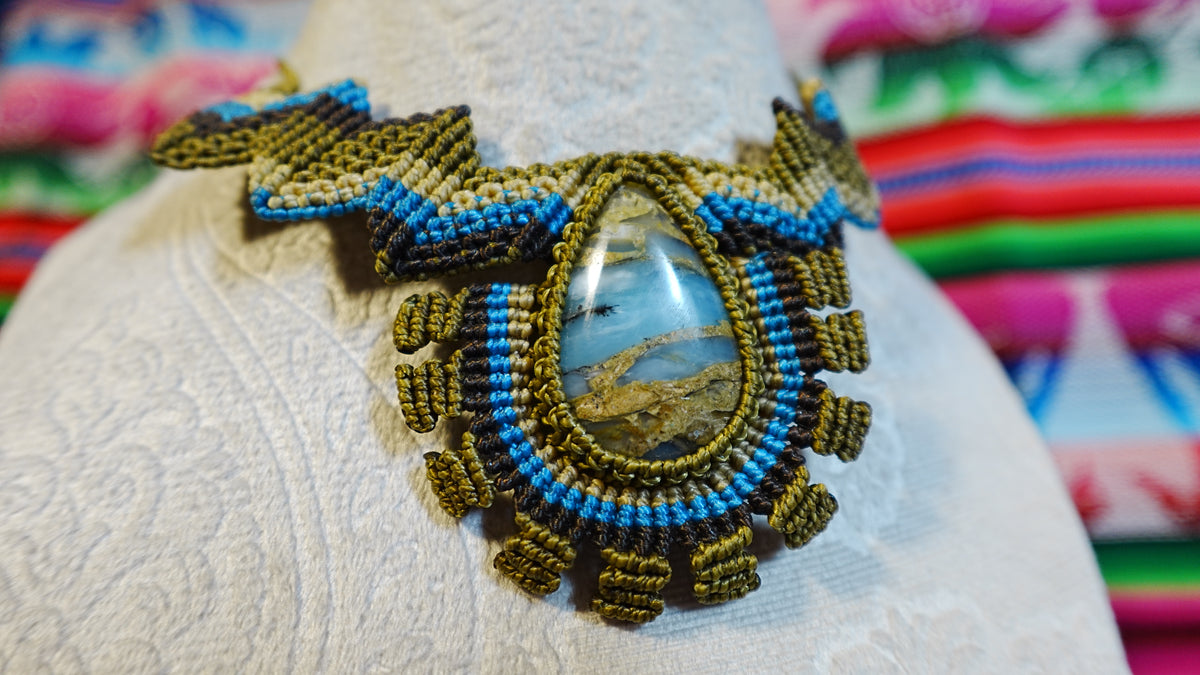 Macramé Brooch — Handmade Peruvian Crystal, One of a Kind