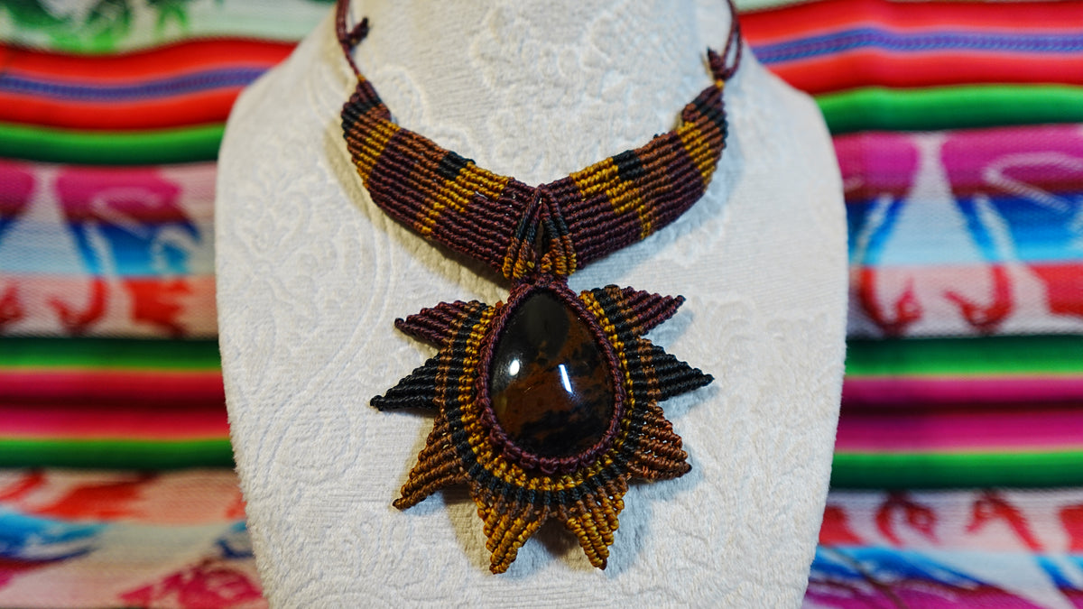 Macramé Brooch — Handmade Peruvian Crystal, One of a Kind