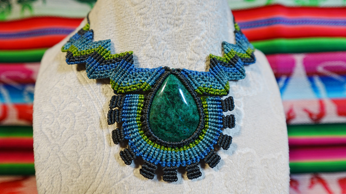 Macramé Brooch — Handmade Peruvian Crystal, One of a Kind