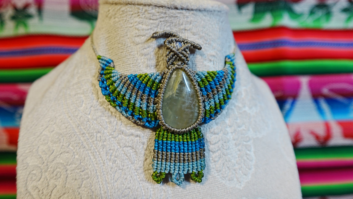 Condor Macramé Necklace — Handmade Peruvian Andean Spirit Bird with Crystal