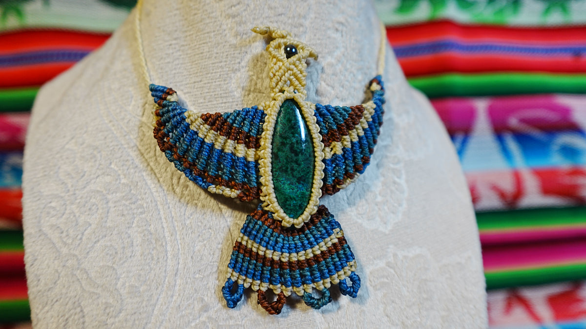 Condor Macramé Necklace — Handmade Peruvian Andean Spirit Bird with Crystal