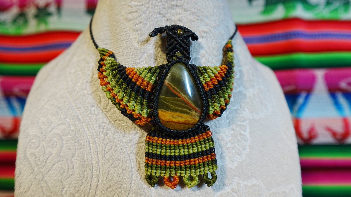 Condor Macramé Necklace — Handmade Peruvian Andean Spirit Bird with Crystal