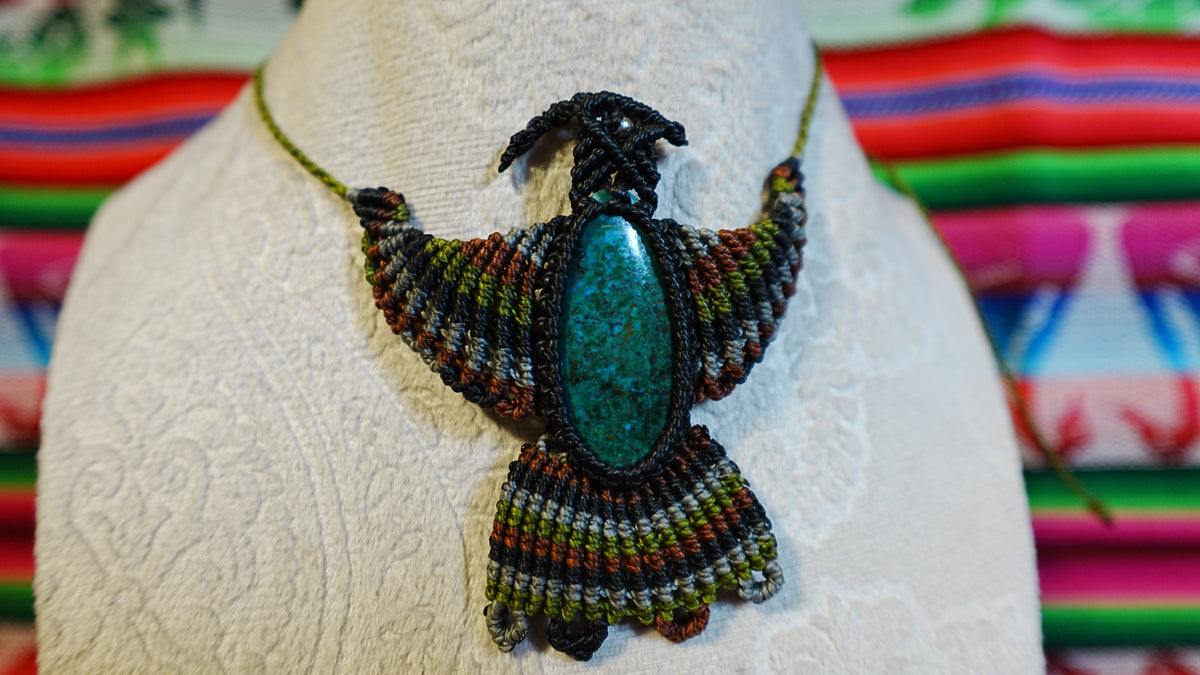 Condor Macramé Necklace — Handmade Peruvian Andean Spirit Bird with Crystal