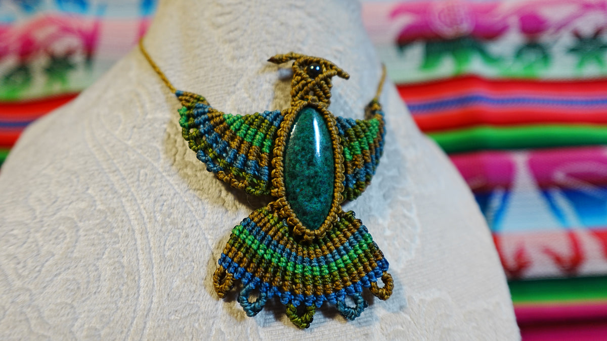 Condor Macramé Necklace — Handmade Peruvian Andean Spirit Bird with Crystal