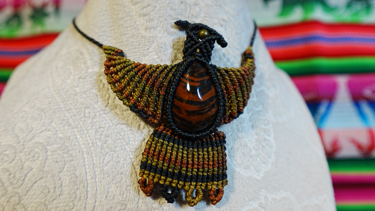 Condor Macramé Necklace — Handmade Peruvian Andean Spirit Bird with Crystal