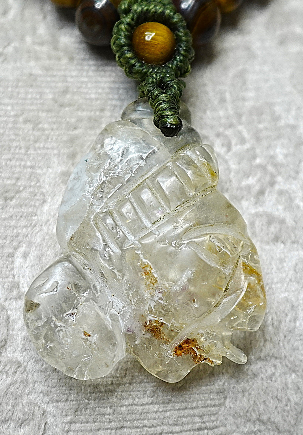 Mayan Profile Necklace — Mexican Hyalite Opal & Tiger's Eye Carved Pendant
