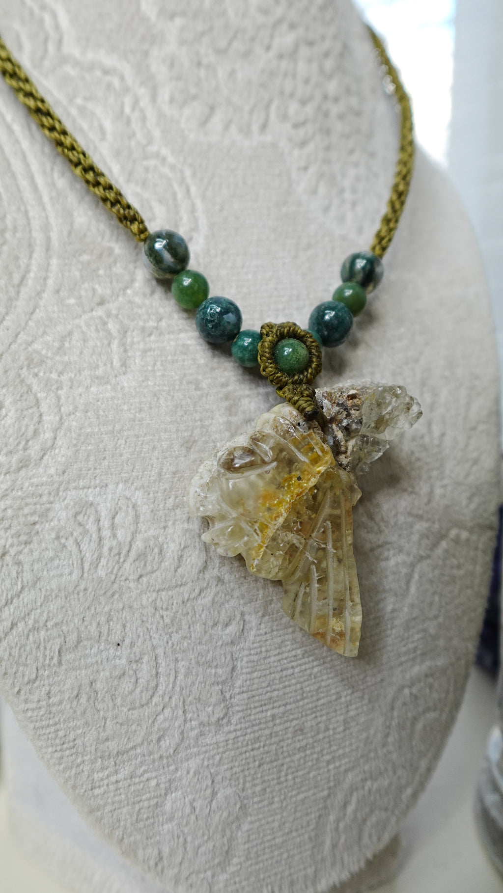 Mayan Profile Necklace — Mexican Hyalite Opal Carved Pendant