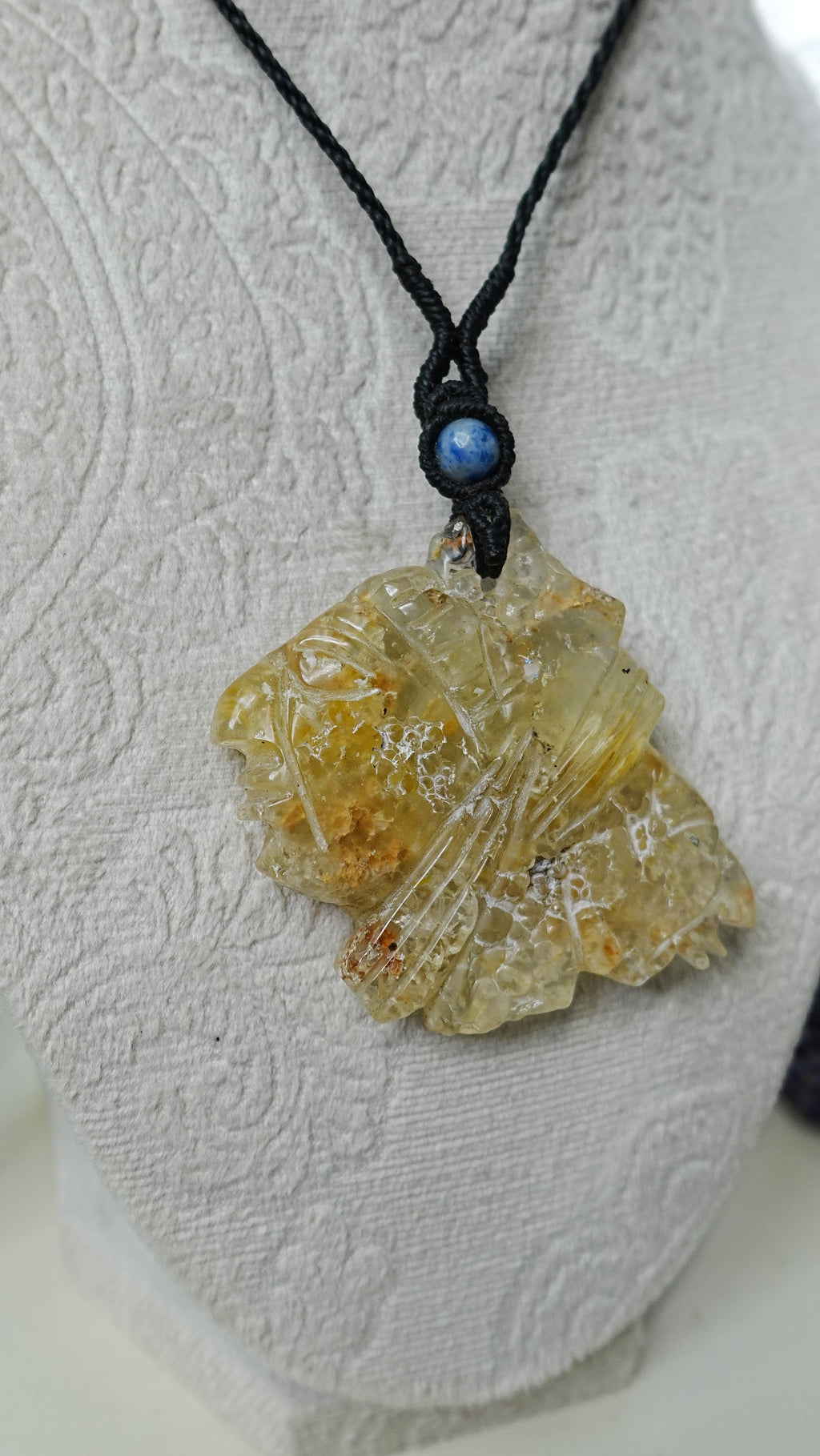 Double Mayan Profile Necklace — Mexican Hyalite Opal Carved Crystal Pendant