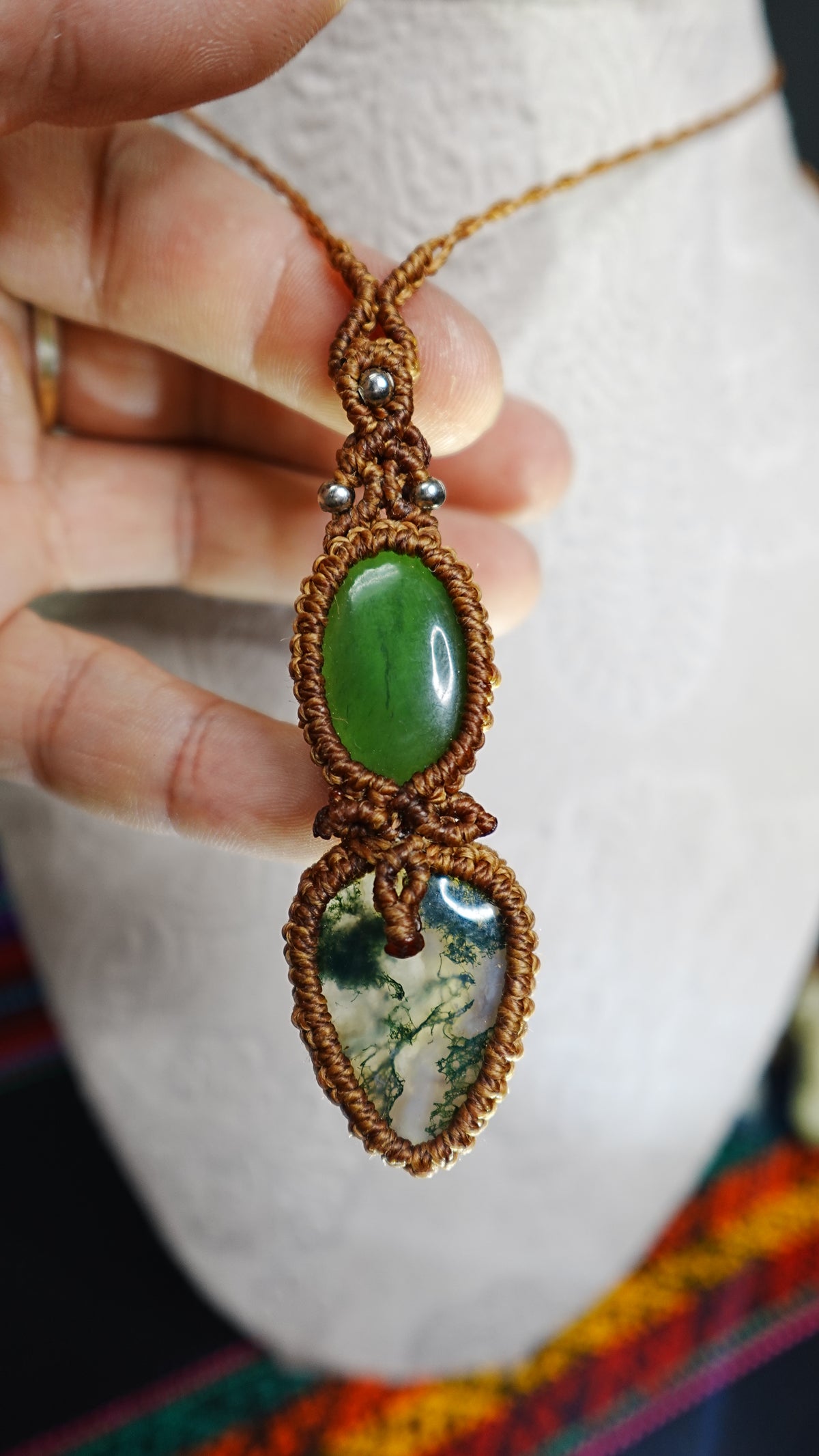 Double Crystal Cabochon Pendant Necklaces — Handmade Natural Healing Stones