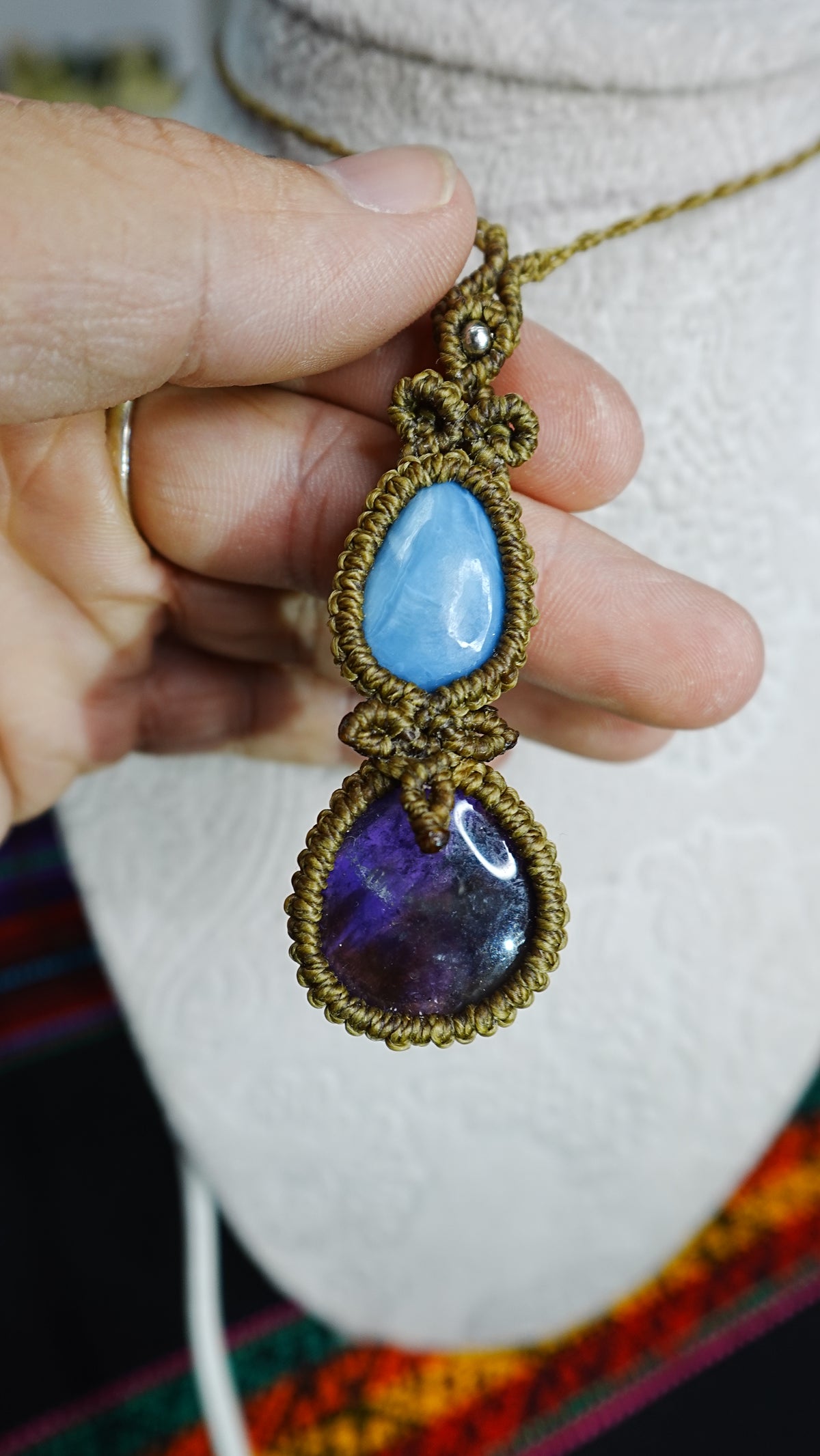 Double Crystal Cabochon Pendant Necklaces — Handmade Natural Healing Stones