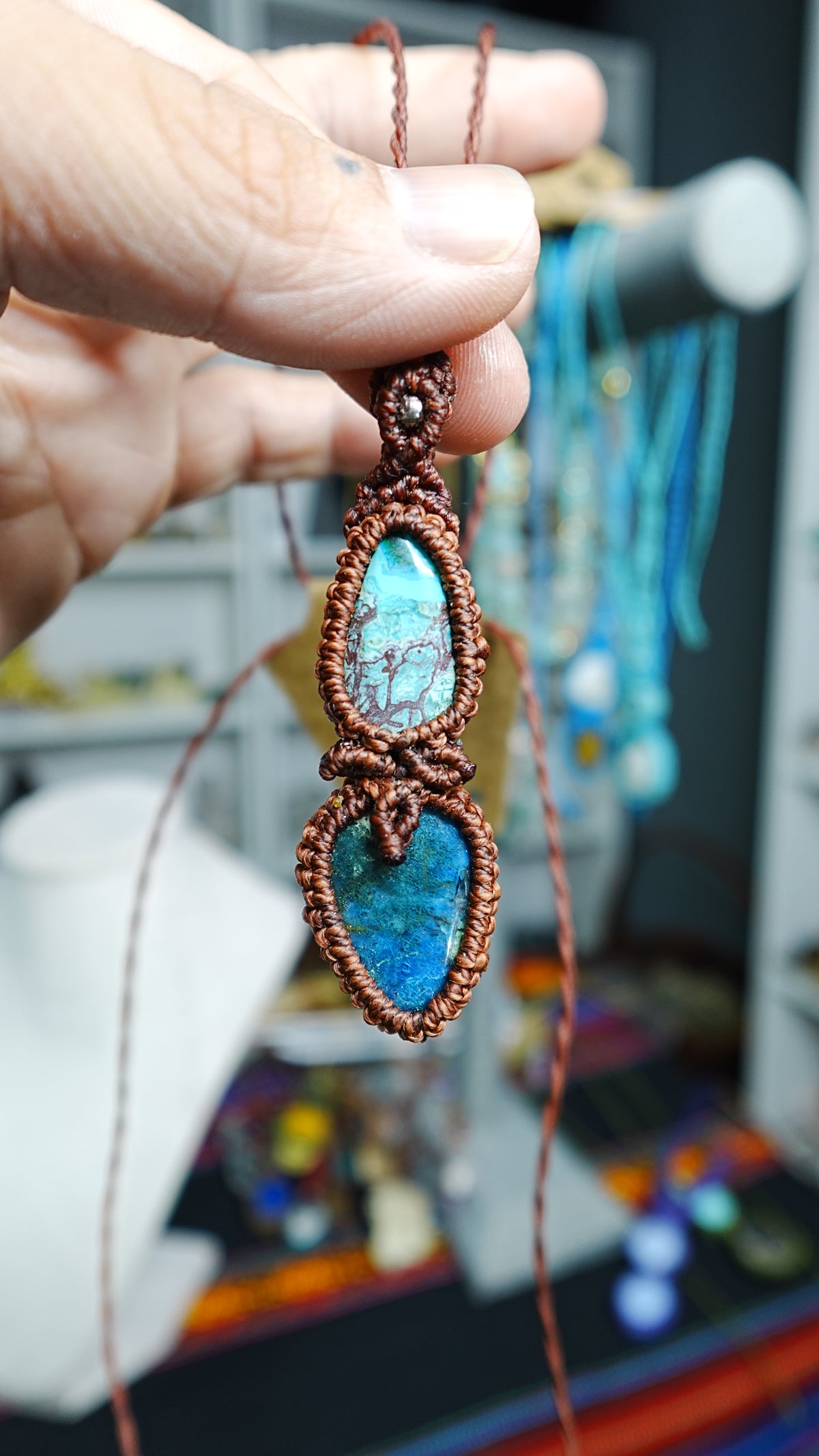 Double Crystal Cabochon Pendant Necklaces — Handmade Natural Healing Stones