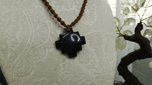 Chakana Necklace — Handmade Peruvian Macramé Andean Cross with Crystal
