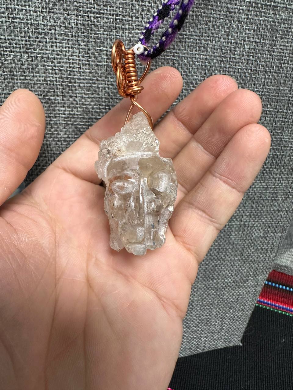 Double Mayan Profile & Skull Necklace — Mexican Hyalite Opal Raw Crystal Carving